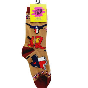 Women Boy Sock Crew YEAH! Texas State Longhorn Cowboy Boots Lone Star Heart NWT
